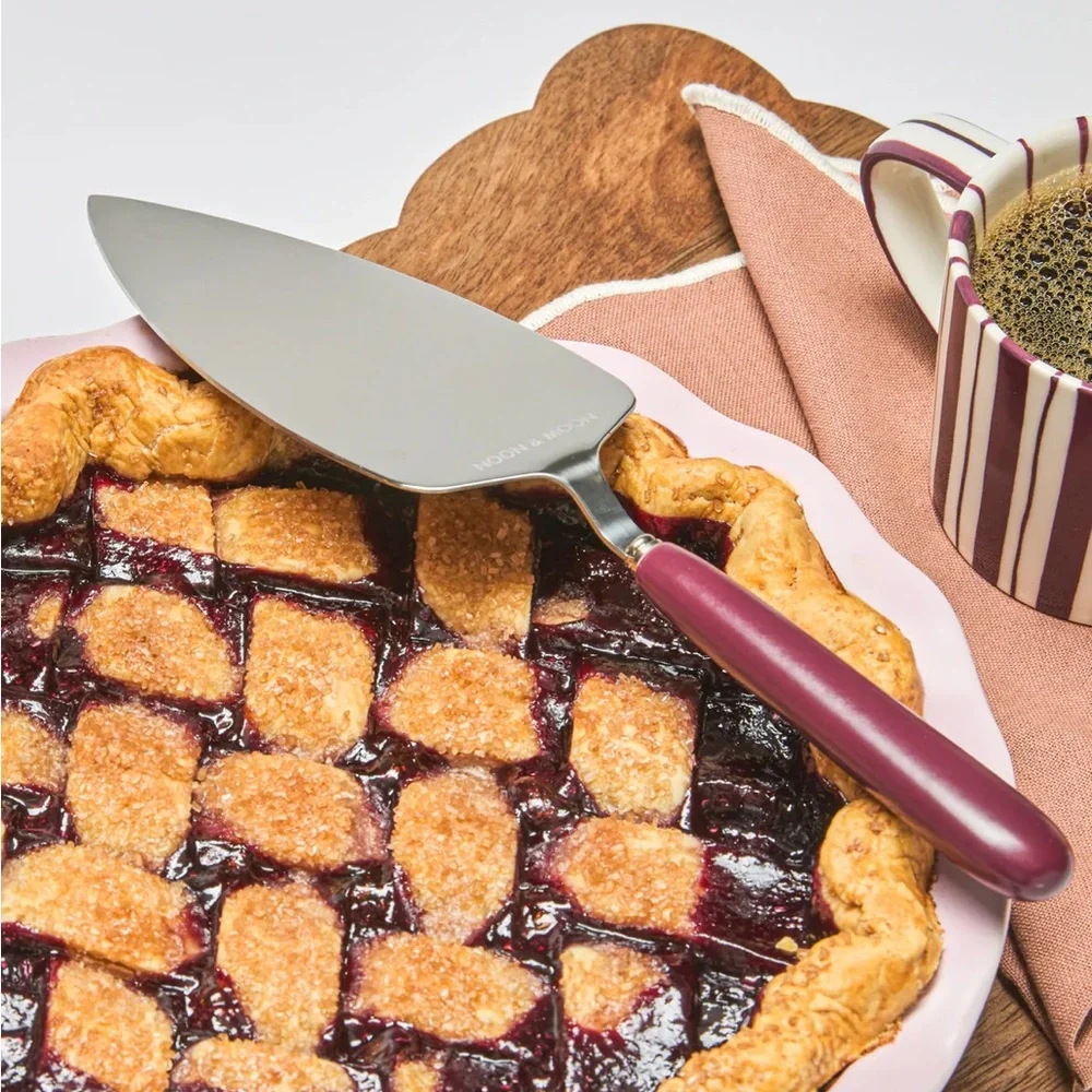 NEW Noon & Moon Cherry Lacquer Ceramic Handle Pie Cake Server Dishwasher Safe 🍒